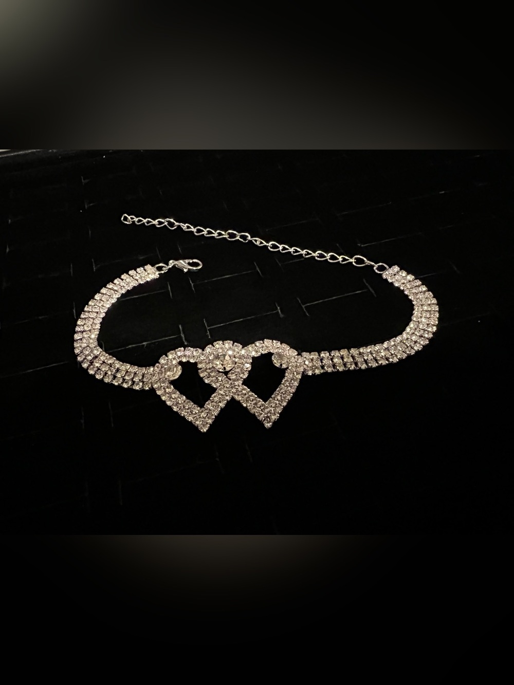 Silver toned Double Heart CZ bracelet Anklet - Silver Tone